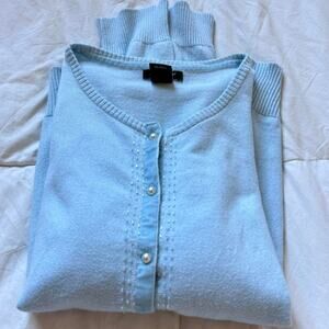 eddie Bauer Light blue cashmere cardigan pearl button sz L Cottagecore feminine